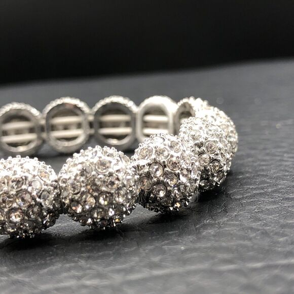 Rhinestone Stretch Bracelet Pave Crystal Snowball Bangle Adjustable 6.5 - 7.5 in - Picture 2 of 8